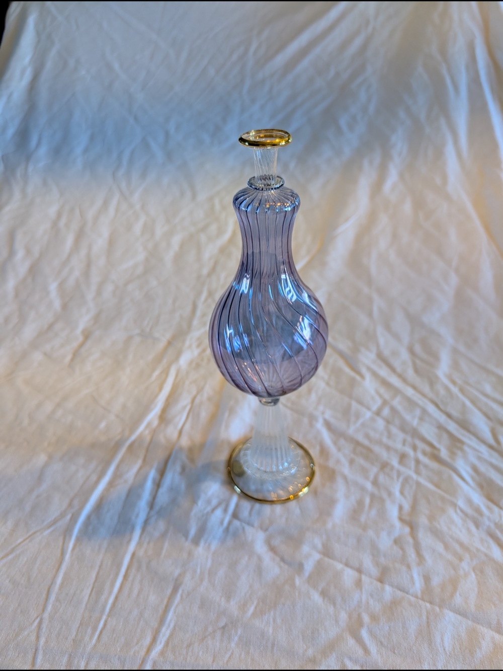 2/60$ Vintage Lavender Glass Bud Vase with Gold Trim